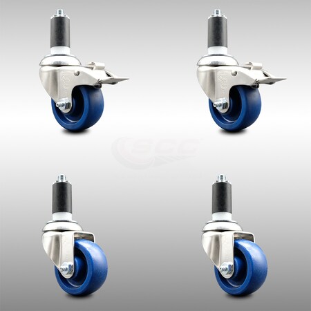 Service Caster 3.5 Inch 316SS Solid Polyurethane Swivel 1-1/4 Inch Stem Caster Lock Brake, 2PK SCC-SS316TTLEX20S3514-SPUS-2-S-2-114
